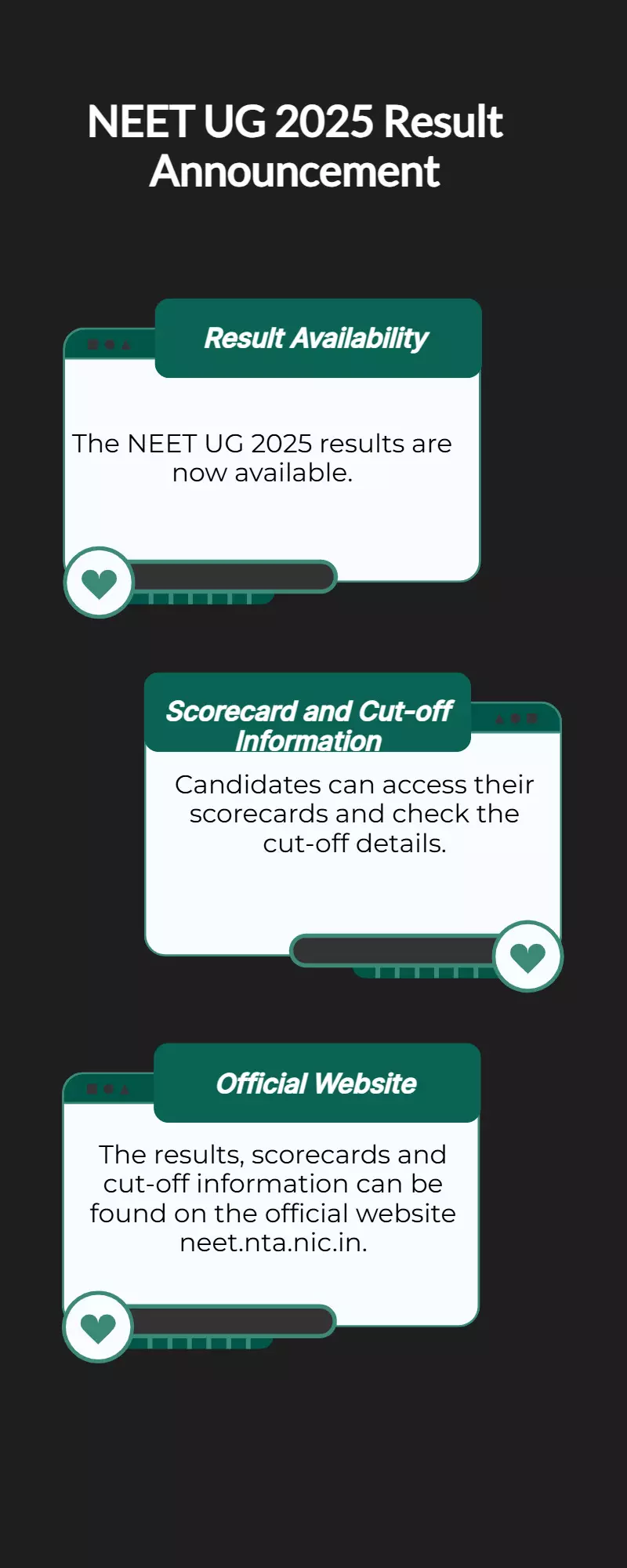 NEET UG 2025 Result OUT: Check scorecard, cut-off at neet.nta.nic.in NEET UG 2025 Result OUT: Check scorecard, cut-off at neet.nta.nic.in