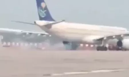 Saudi Airlines Flight Sparks, Smoke in Wheels During Lucknow Landing