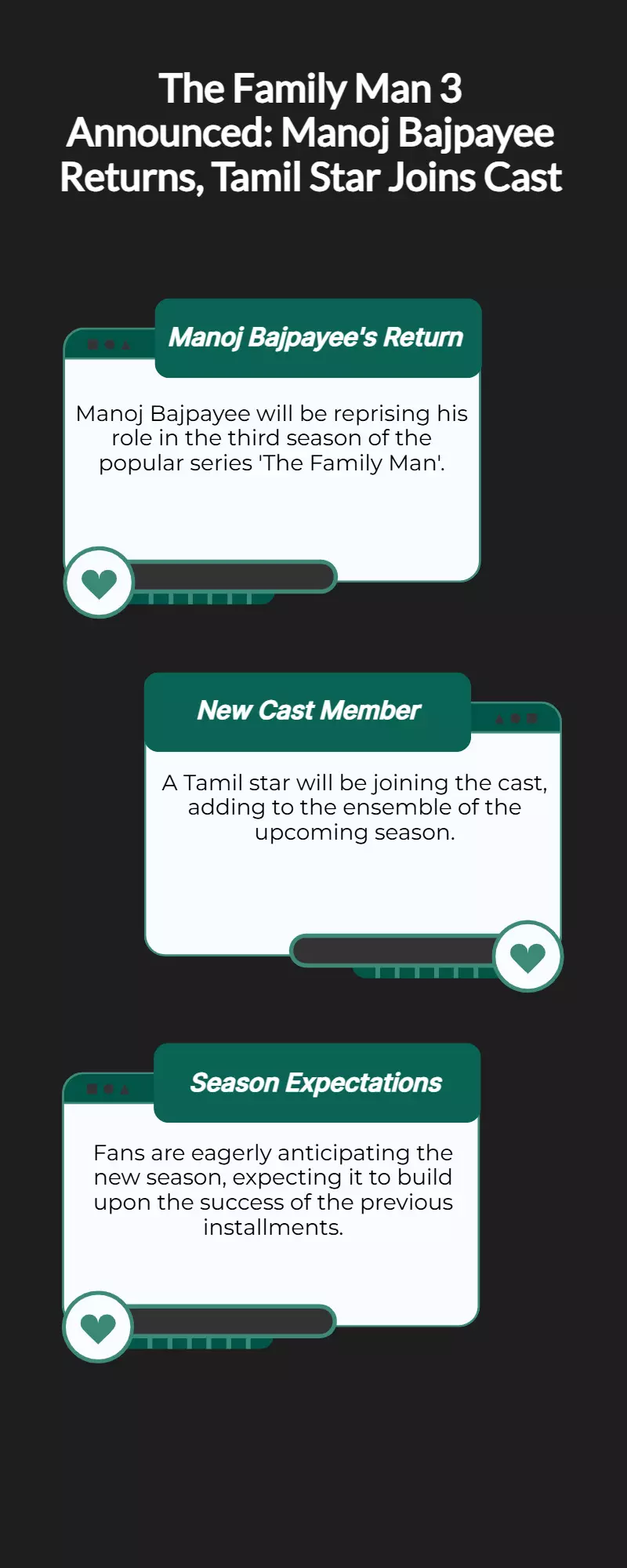 The Family Man 3 announced: Manoj Bajpayee returns, Tamil star joins cast The Family Man 3 announced: Manoj Bajpayee returns, Tamil star joins cast