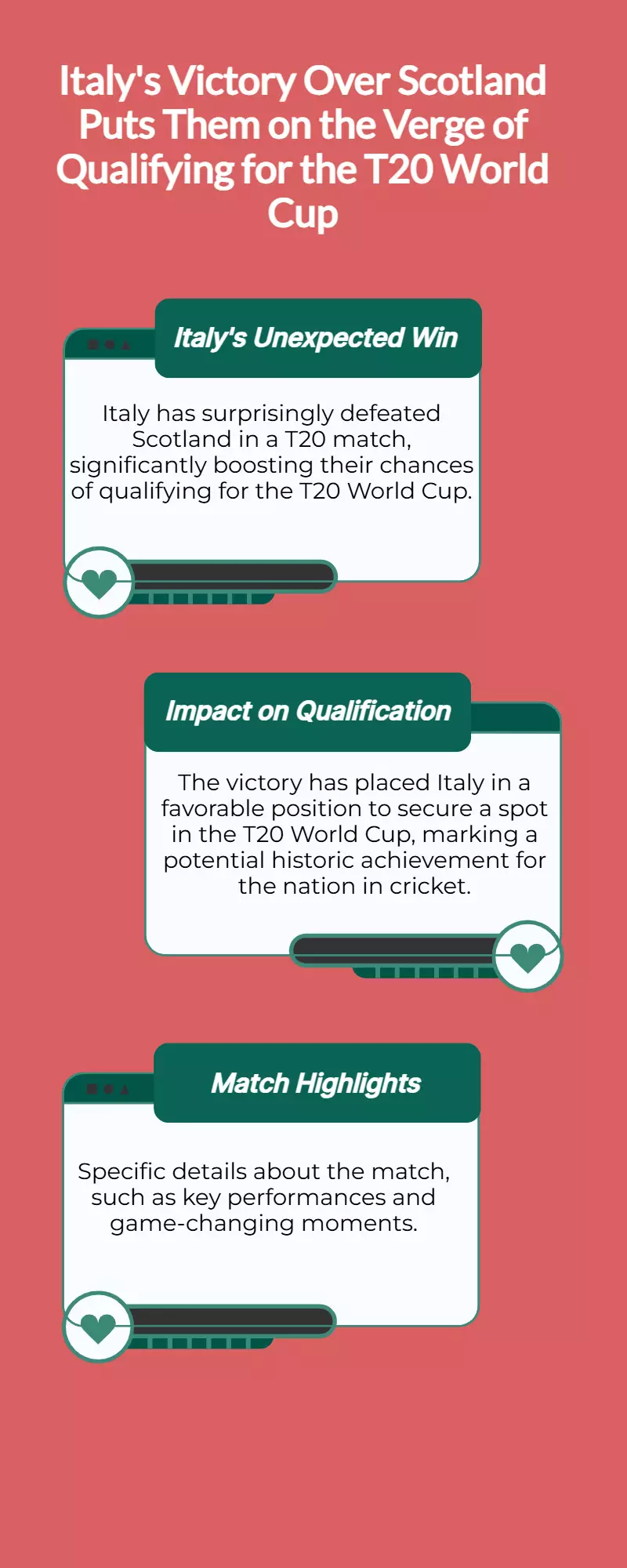 Italy Stuns Scotland, Nears Historic T20 World Cup Berth Italy Stuns Scotland, Nears Historic T20 World Cup Berth
