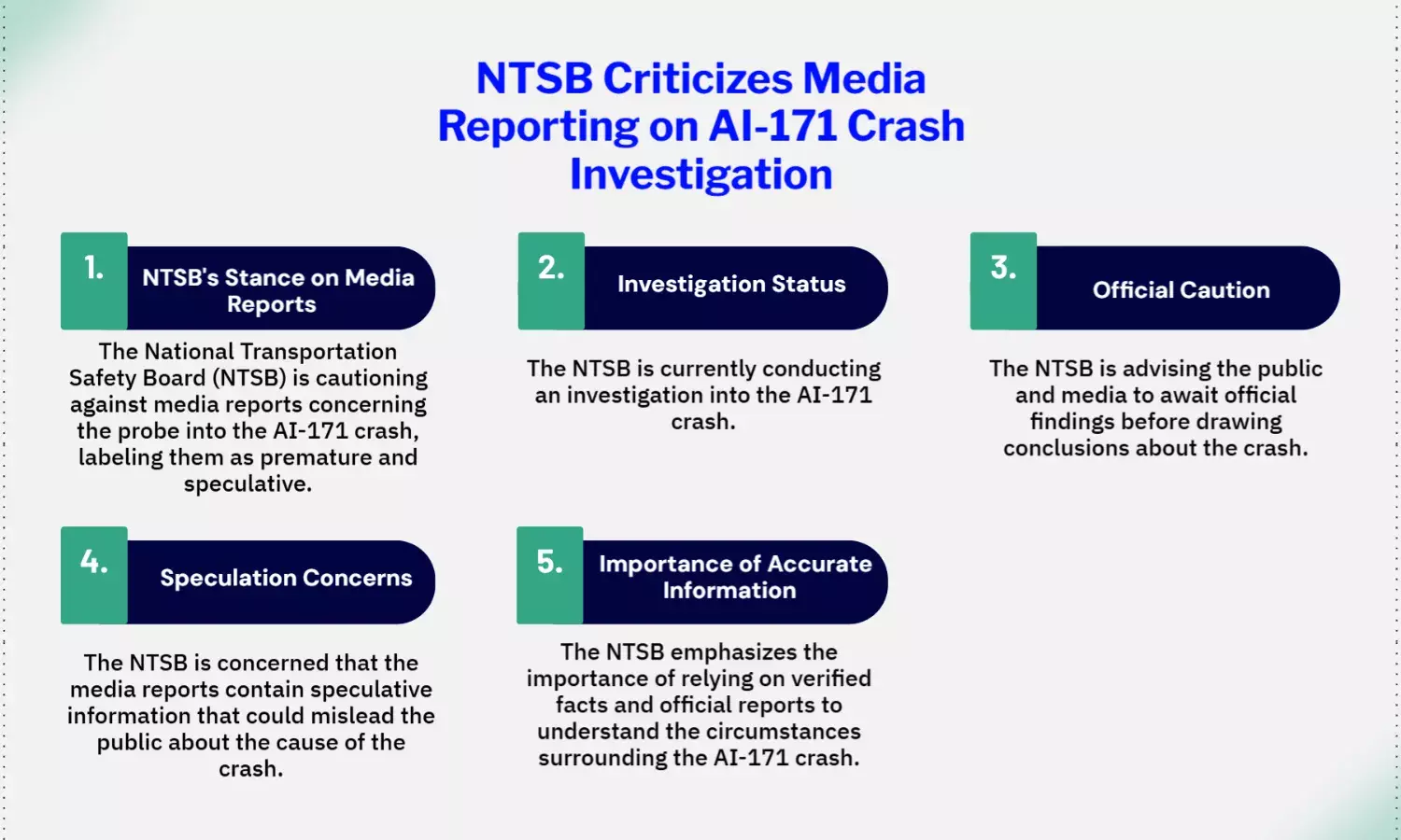 NTSB calls media reports on AI-171 crash probe premature, speculative.