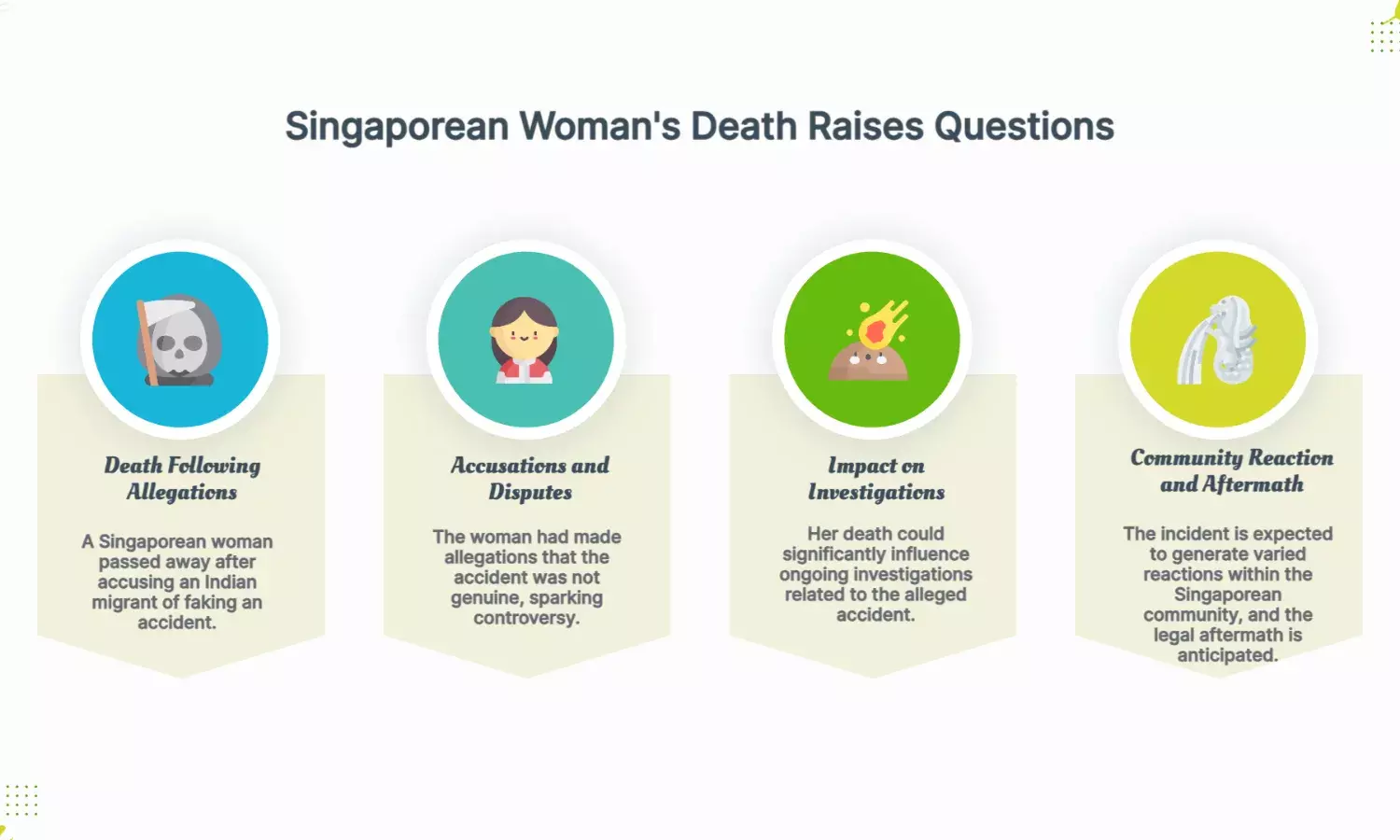 Singapore Woman Dies After Alleging Indian Migrant Faked Accident