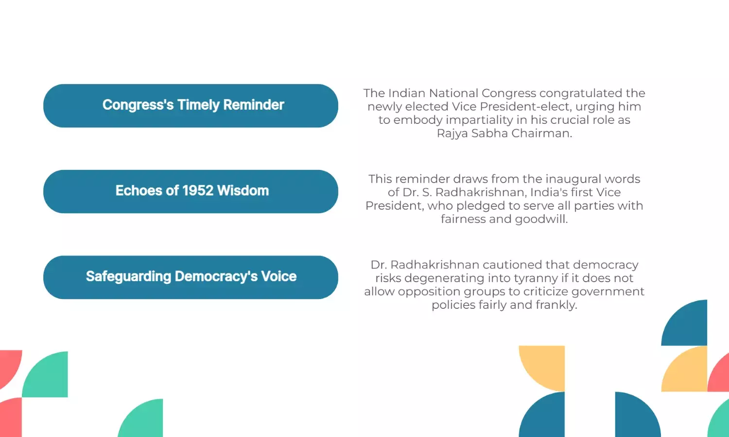 Congress Reminds VP-elect of Radhakrishnan’s 1952 Words