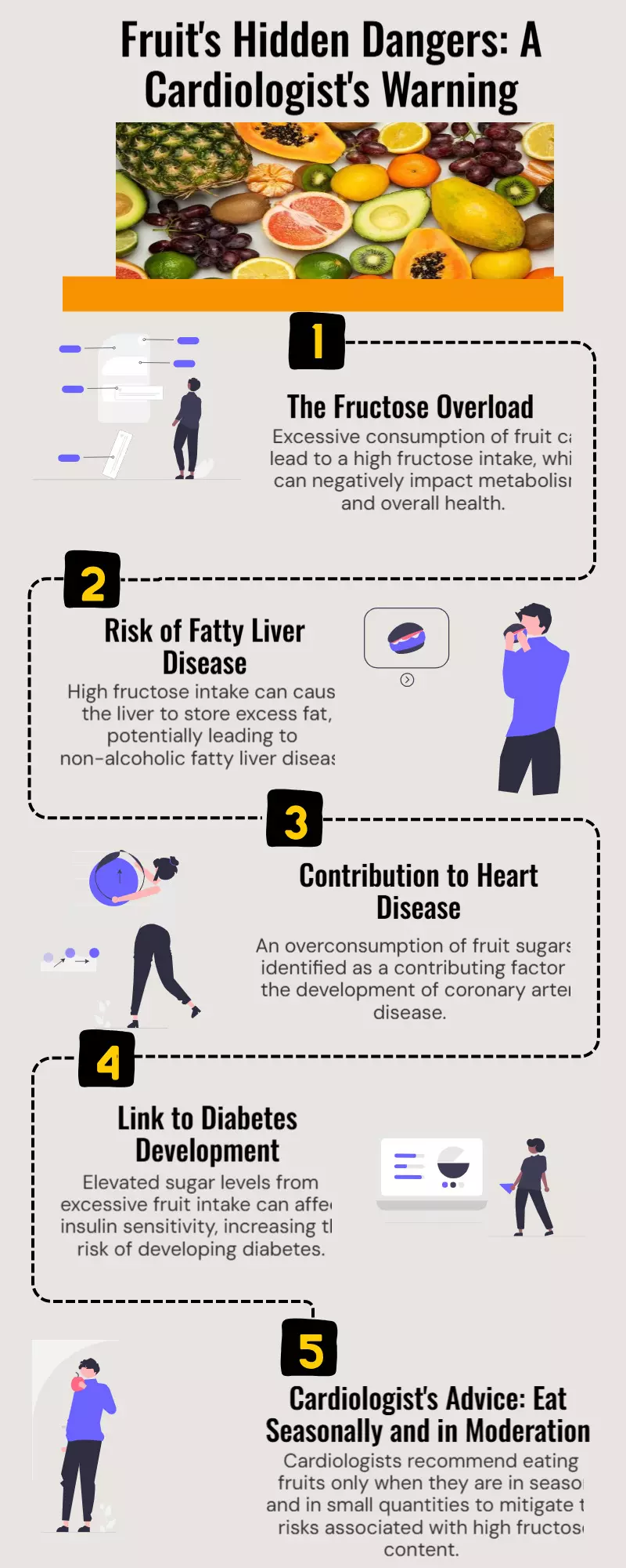A cardiologist warns that eating too much fruit can lead to diabetes, coronary artery disease, and fatty liver: It should be consumed only in