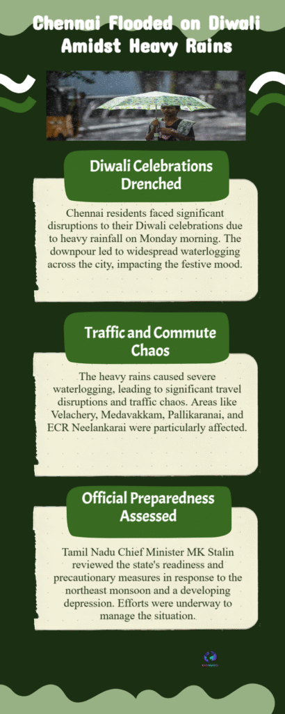 Heavy Rains Lash Chennai on Diwali 2025 — Waterlogging, Airport Disruption & MK Stalin’s Readiness 6 Chennai Flooded on Diwali Amidst Heavy Rains