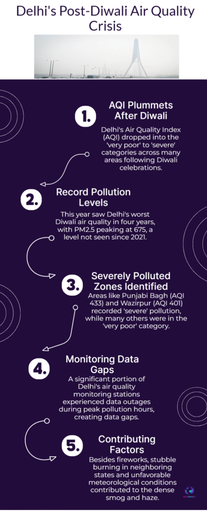 Delhi AQI after Diwali 2025 — Areas hit hardest 6 Delhis Post Diwali Air Quality Crisis
