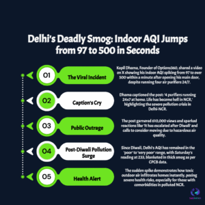 Delhi Shock: Indoor AQI Skyrockets from 97 to 500 in Seconds — Residents Fight Back Against Toxic Air